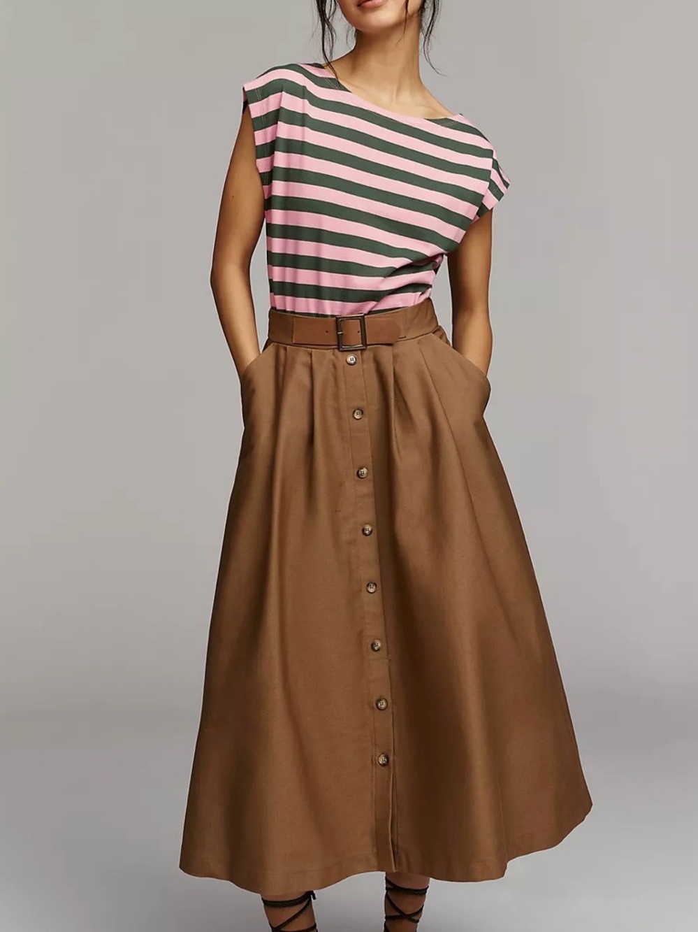 Anthropologie Sleeveless Twofer Striped Cotton Maxi Dress